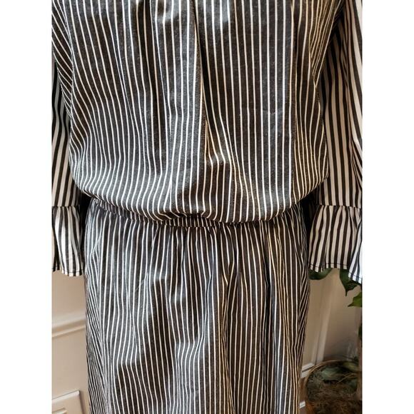 NY Collection Stripe Drawstring Dress Women Size 2X Black White Off the Shoulder - Picture 4 of 14